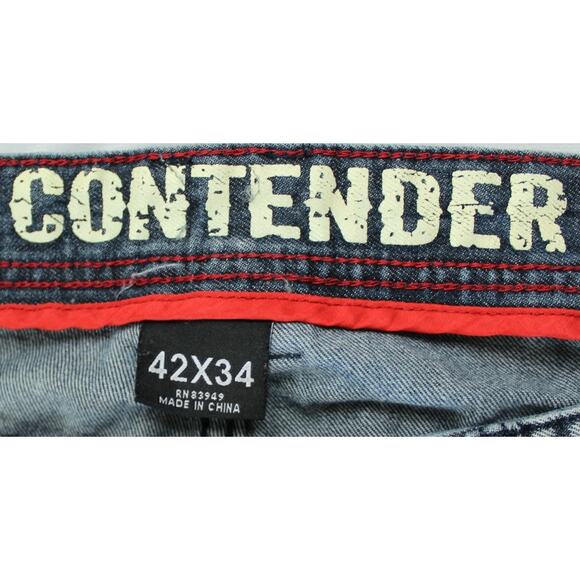 Contender Moto Jeans Men’s 42x34 Distressed Biker Denim Blue Wash - Picture 5 of 11